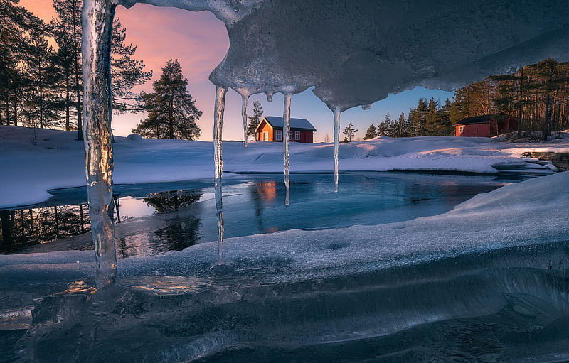 snow, house, ice, icicles, Ice Cave for , section Ð¿ÑÐ¸ÑÐ¾Ð´Ð°, HD wallpaper